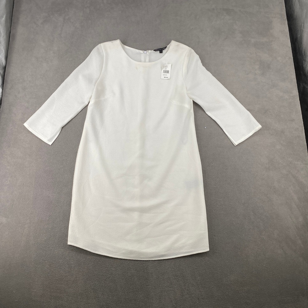 Felicity & Coco Marshel Cream Shift Dress 3/4 Sleeve Textured Crepe Small NEW